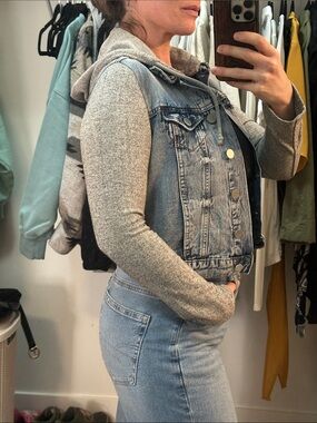 Denim & Grey Mixed-Media Hooded Jacket